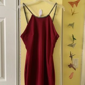 Red, Beaded Strap, Midi Dress